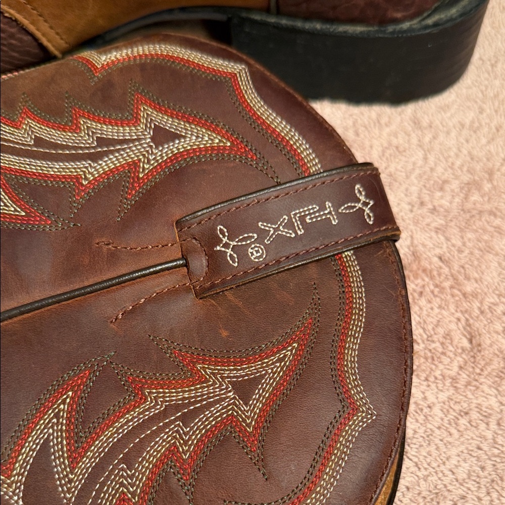 Tony Lama Red-Brown Embroidered Western Heeled Boots - Picture 3 of 16